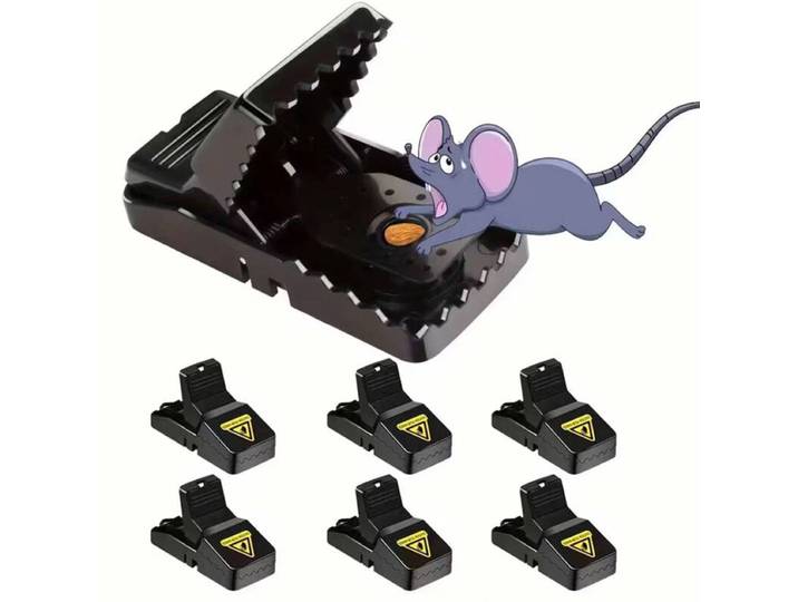 Lot de 6 pièges à souris, Attrape-souris haute sensibilité, Sûr et efficace pour l'intérieur et l'extérieur, Rapide et facile à nettoyer, Réutilisable (Noir)
