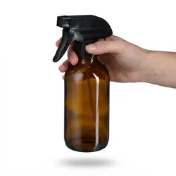 Relaxdays Sprühflasche Glas, 4er Set, 500ml, Nebel & Strahl, Wassersprüher für Haare, Reinigung, Pflanzen, braun/schwarz