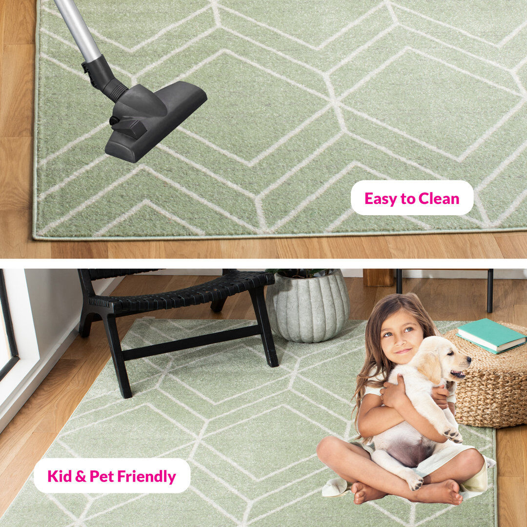 Corrigan Studio Geometric Area Rug Sage / Ivory Rectangle 155 x 229 cm