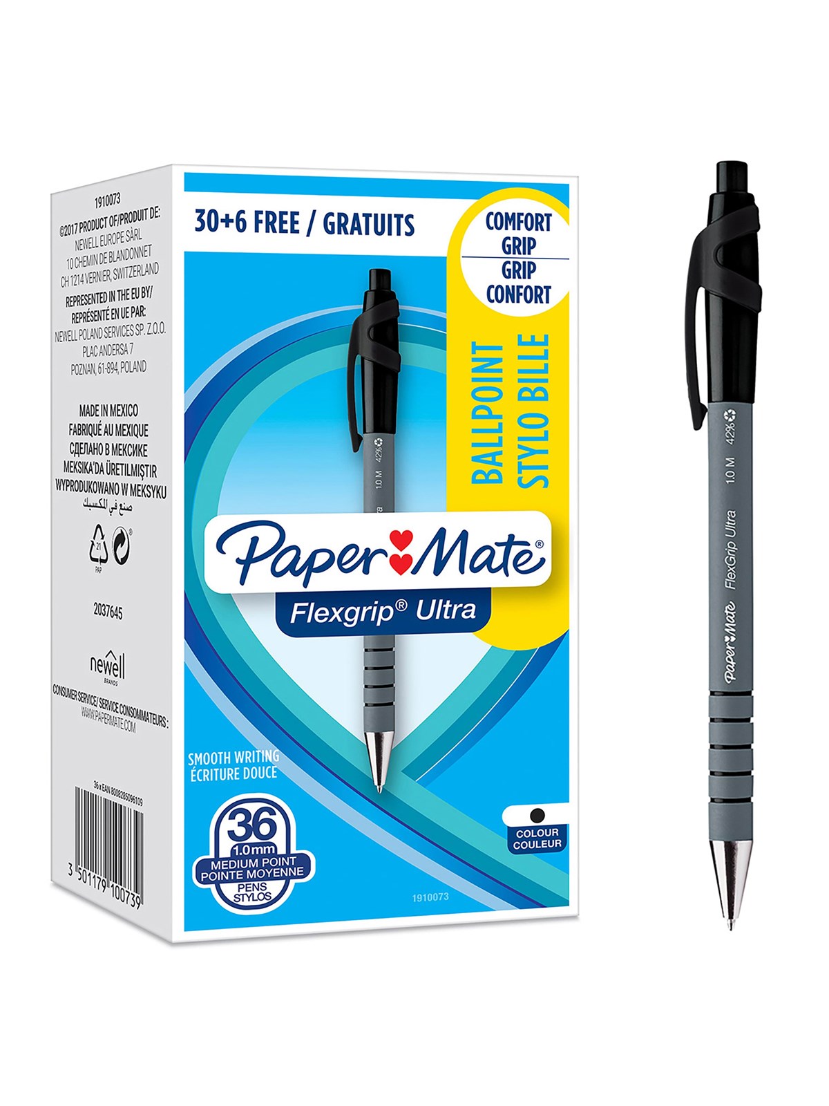 Paper Mate Flexgrip Ultra-Druckkugelschreiber | mittlere Spitze (1,0 mm) | schwarz | 36 Stück