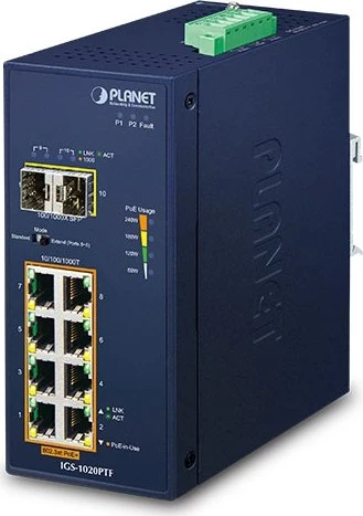 Planet Technology Industrial 8-Port GE 802.3at PoE + 2 100/1000X SFP