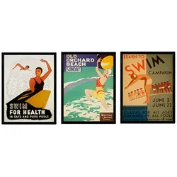 POSTER Set Mit 3 Vintage Schwimmen Lernen A4 Rahmenlos