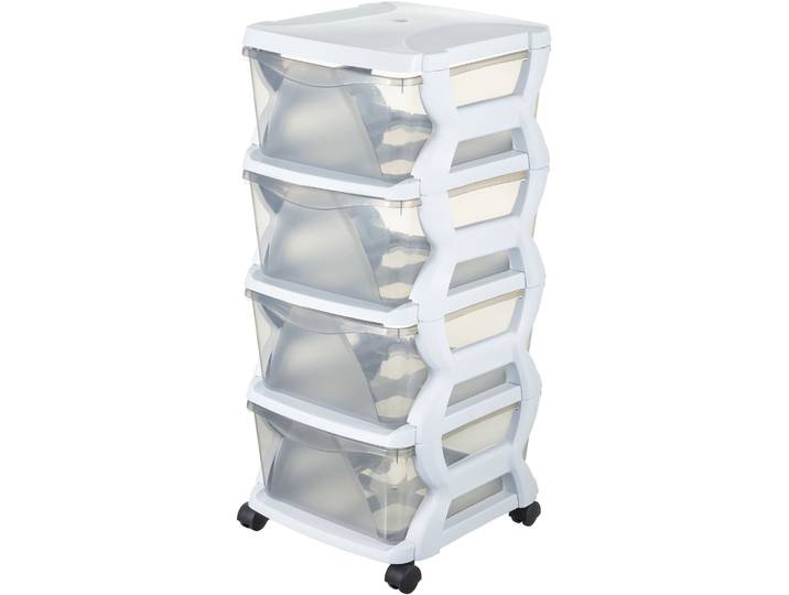 Rollwagen BISCHOF BAMA Insieme , weiss (transparent, weiß), B:40cm H:80cm T:36cm, Polypropylen, Rollwagen, Rollwagen, mit 4 Aufbewahrungsboxen