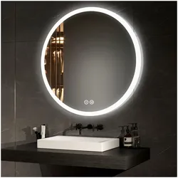 Emke, Spiegel, Runder LED Badezimmerspiegel mit Beleuchtung, 80cm Wandspiegel mit Antibeschlag & Touch-Schalter (80 cm)