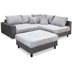 BOOOM Ecksofa mit Hocker Antonia Stoff Silbergrau