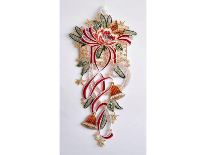 Fensterbild STICKEREIEN PLAUEN Geschenkezopf , bunt, B:19cm H:41cm, Polyester, Fensterbilder, Fensterbild