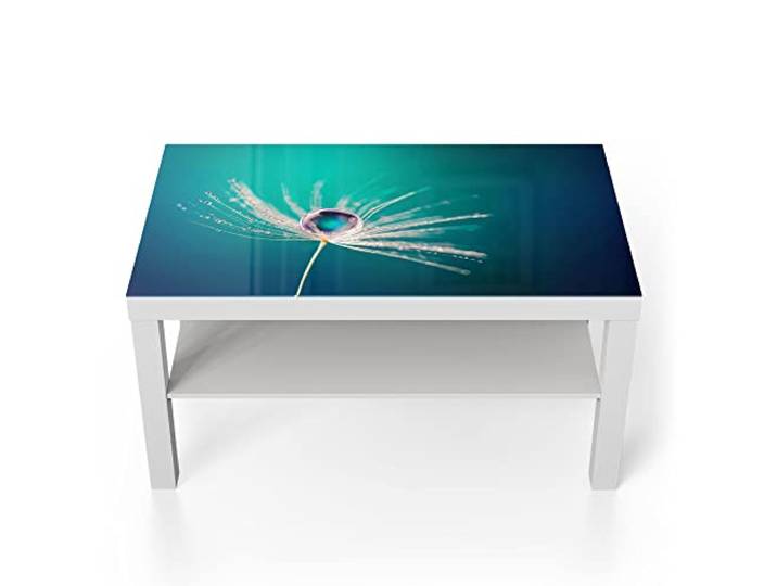 DEQORI Glastisch weiß groß 90x50 cm Motiv Samen mit Wassertropfen ausgefallener Beistelltisch aus Glas Hochglanz Couchtisch fürs Wohnzimmer moderner Couch Tisch mit Design