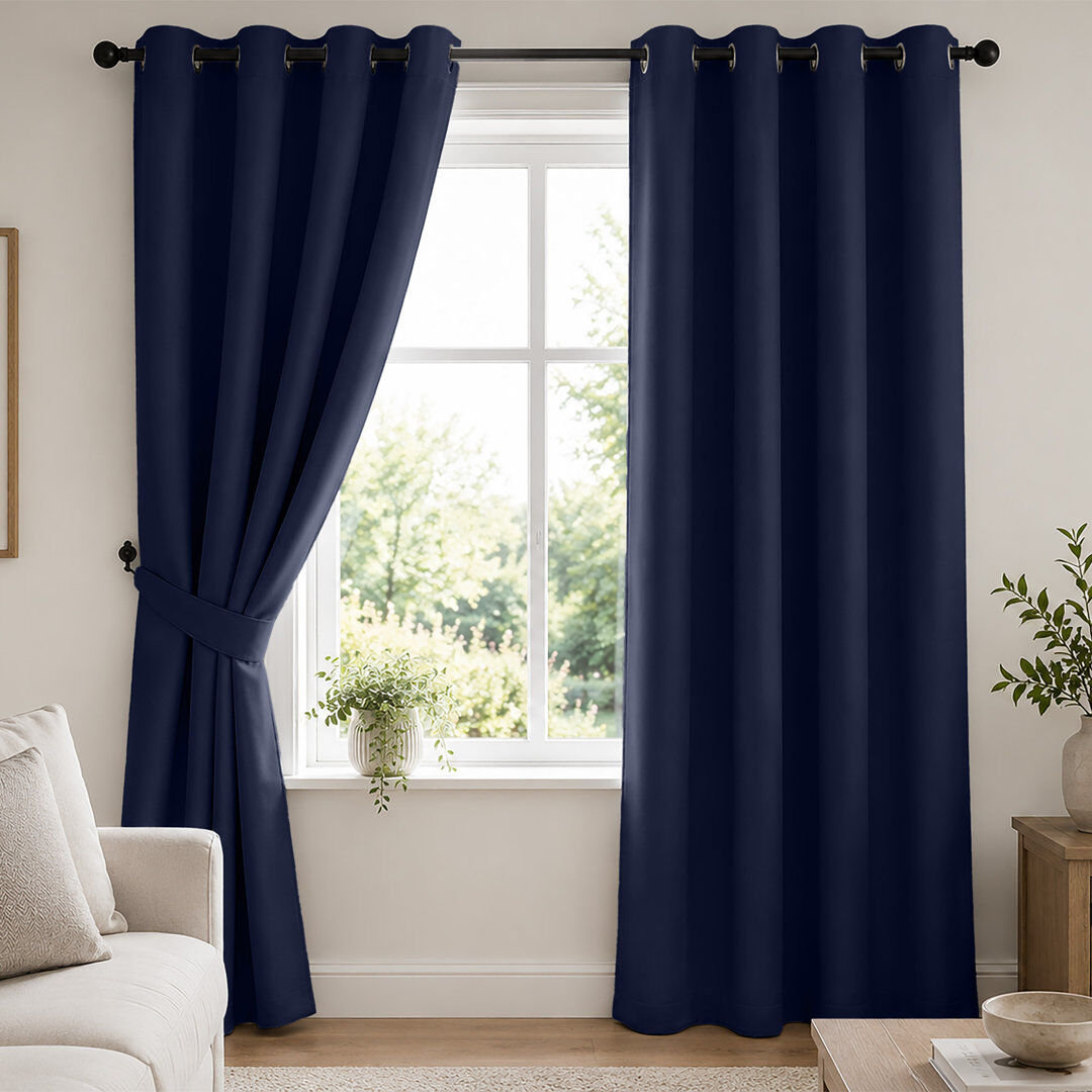 Rosalind Wheeler Bernards Blackout Thermal Insulated Noise Reducing Grommet Window & Door Curtain Panel Navy 228cm Width x 228cm Drop