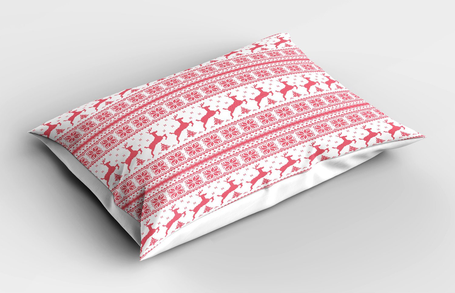 ABAKUHAUS Nordic Kussensloop met Winter Kerst Illustratie, Sneeuwvlokken en Rendieren, Wit Koraal, 65 x 50 cm