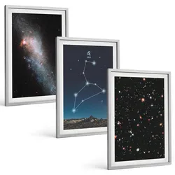 BILDER SET 3er Set - 40x60 cm Silberner Rahmen - Galaxie im Sternbild Löwe
