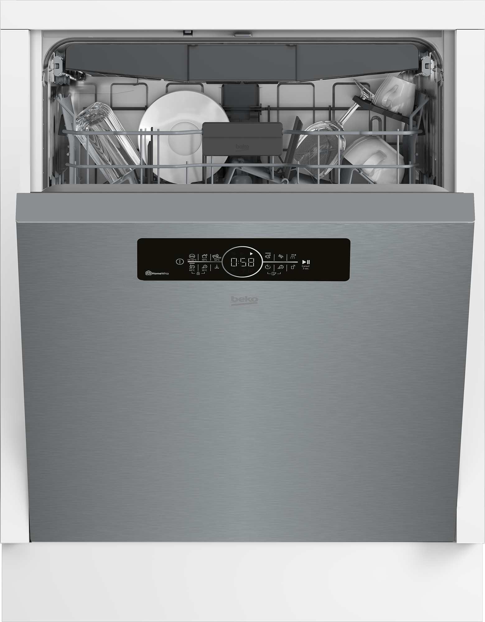 Beko Unterbaugeschirrspüler "BDUN16R46XW", Energieeffizienz: A, edelstahl, B:59,8cm H:81,8cm T:57cm, Geschirrspüler, SelfDry – Automatische Türöffnung zum komfortablen Trocknen, Unterbaugeschirrspüler
