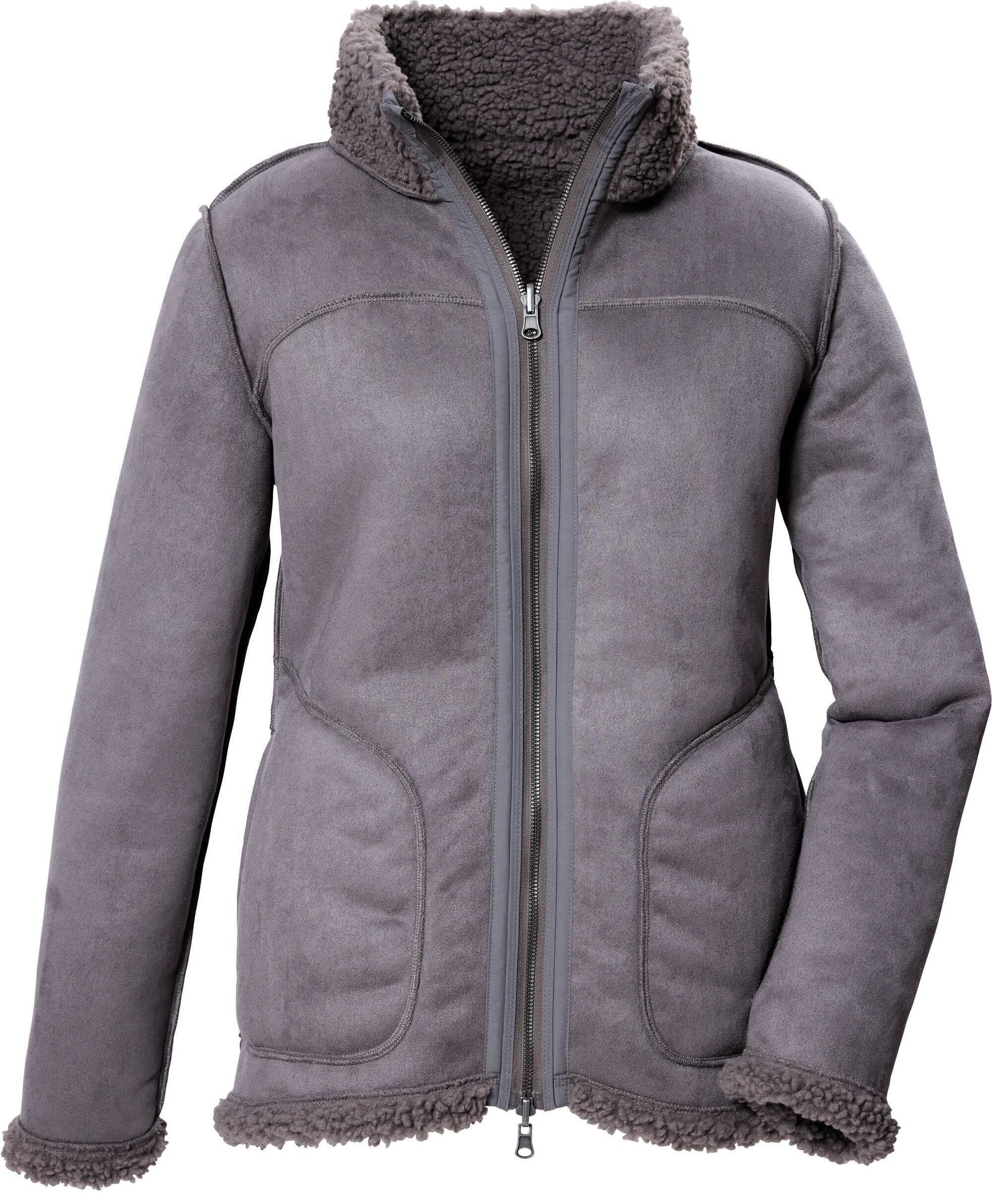 Wendejacke "GW 62 WMN JCKT", Damen, Gr. 36, grau (stein), Obermaterial: 100% Polyester, G.I.G.A. DX BY KILLTEC, Jacken Wendejacke, Wendbare Damenjacke in Wildlederoptik, warm, mit 4 Taschen stein 36