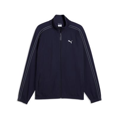 Trainingsjacke PUMA "CLASS RELAXED MATERIAL TRACK JACKET", Herren, Gr. M, puma navy, Web, Obermaterial: 66% Baumwolle, 32% Polyester, 2% Elasthan, unifarben, relaxed fit normal, Jacken Trainingsjacke, mit Stehkragen, unifarbenes Design, Relaxed Fit