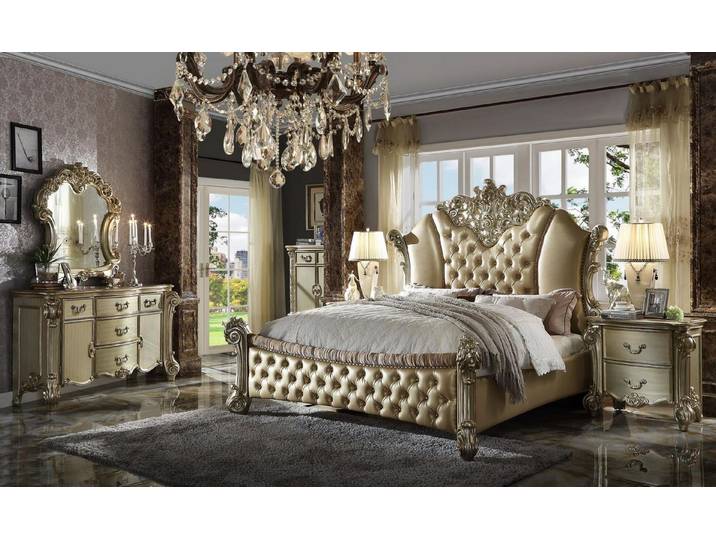 Xlmoebel Schlafzimmer-Set Barockes Schlafzimmermöbel-Set in edlem Design, (5-tlg., Bett + 2x Nachttische + Kommode + Spiegel), Hergestellt in Europa