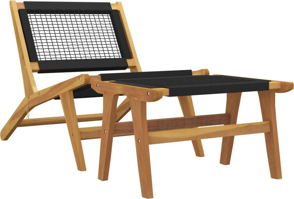 vidaXL Tuinstoel met voetsteun van massief teakhout en polyester