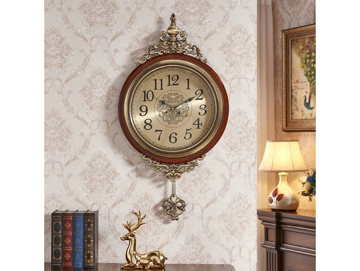 Horloge murale de style européen, horloge en bois massif pour salon, horloge artistique américaine, horloge moderne pour la maison, décoration murale, décoration intérieure