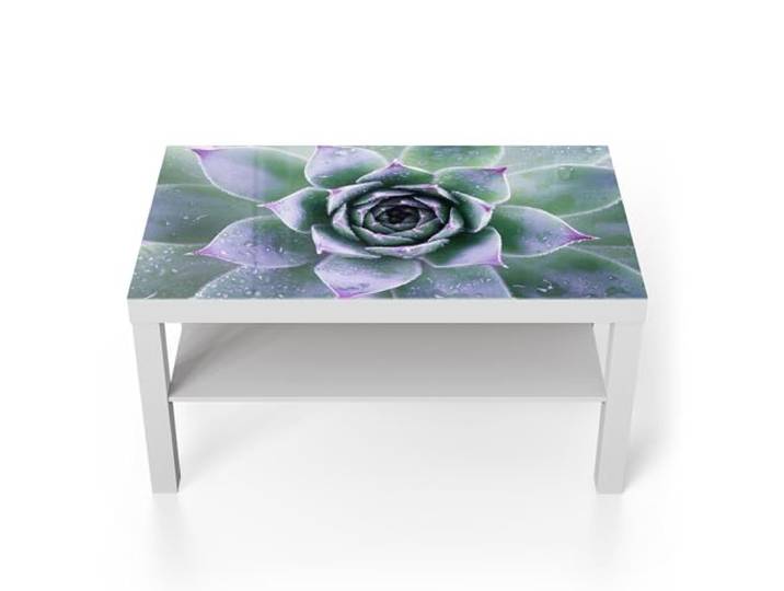 DEQORI Glastisch weiß groß 90x50 cm Motiv Taufrische Symmetrie ausgefallener Beistelltisch aus Glas Hochglanz Couchtisch fürs Wohnzimmer moderner Couch Tisch mit Design