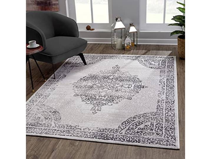 SANAT Evra Teppich für das Wohnzimmer - Kurzflorteppich mit traditionellem Design - geeignet für Wohnzimmer, Flure, Korridore, Esszimmer, Schlafzimmer und Küche - Hellgrau, 120 x 160 cm