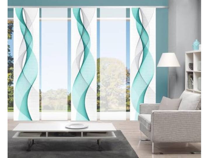 Home Fashion 95669, 5er-Set Schiebegardinen 'OPALIA' 5 x 245 x 60 cm inkl. Zubehör Farbe:, Farbe:türkis