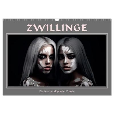 Zwillinge - Ein Jahr mit doppelter Freude (Wandkalender 2026 DIN A3 quer), CALVENDO Monatskalender