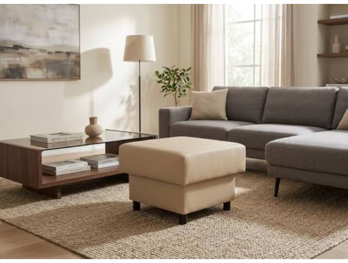 Family Meble Polsterhocker Komo Boston – Fußhocker mit Kunstleder-Bezug und Stauraum – Beige · Boston 0