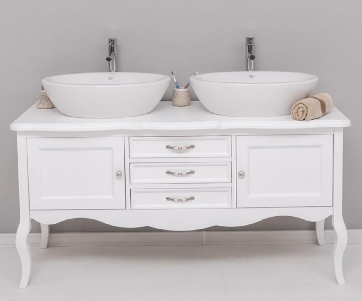 Casa Padrino Landhausstil Massivholz Doppel Waschtisch Weiß 150 cm - Landhausstil Badezimmer Möbel