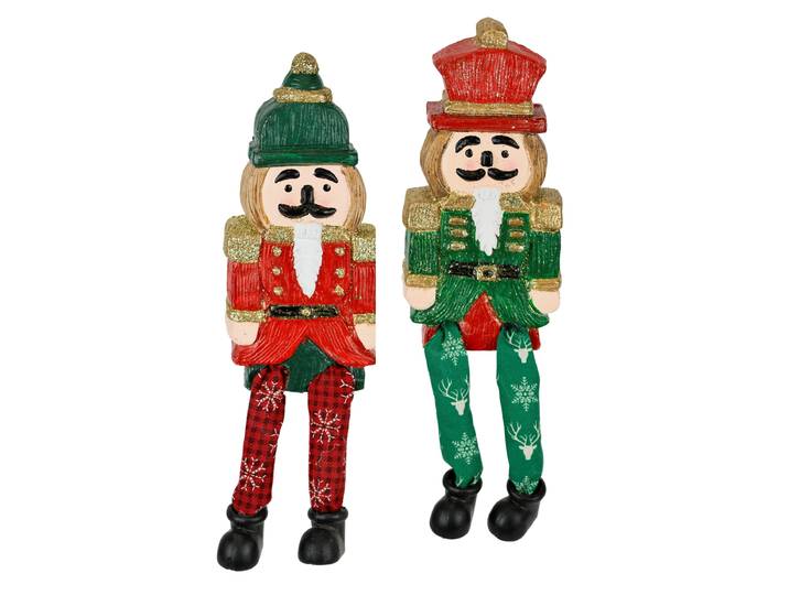 Dekofigur I.GE.A. Kantenhocker Nussknacker , bunt (grün, rot), B:6cm H:21cm, Terrakotta, Dekofiguren, Dekofigur, 2er Set, Dekofigur Statue Deko Männchen Weihnachtsdeko