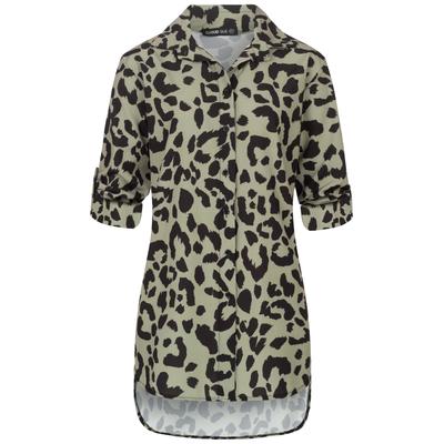 Klassische Bluse CLOUD 5IVE "CLOUD 5IVE Leo All Over Turn-Up Bluse", Damen, Gr. S, grün (grün, schwarz), 100% Polyester, Blusen