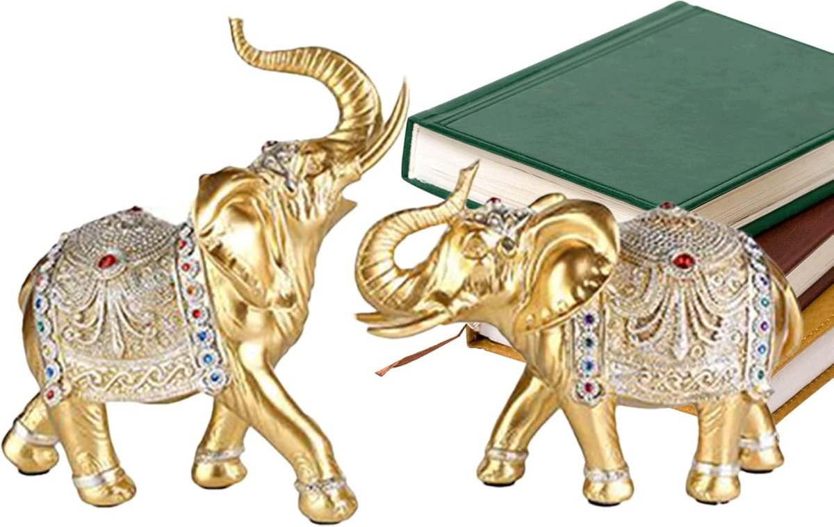 Meerkleurig Hars Olifant Beeldje voor Huisdecoratie - Hoogte: 24 cm