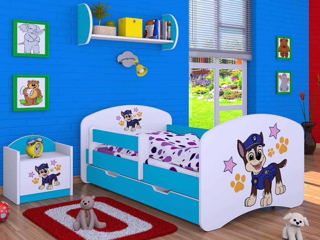 BDW Kinderbett Super Hunde, Babybett Kinderzimmer, Blau (Motiv 5), 190 x 90 cm