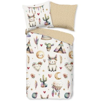 Babybettwäsche GOOD MORNING "Luz", beige (sand), B/L: 135cm x 200cm, 1 Stk., 1 Stk., Renforcé, B/L: 80cm x 80cm, 2 Stk., Renforcé, Obermaterial: 100% Baumwolle, Bettwäsche, Baumwolle, Renforcé, 2 Teilig, Wendeoptik, Kind, Baby, Tiere, Sand
