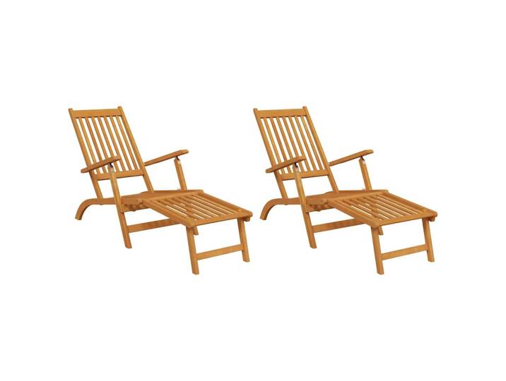 vidaXL Gartenliegen Mit Fussteil 2er set Massivholz Akazie, Braun, Holz, Rechteckig, 55x72x168 cm, Gartenmöbel, Gartenliegen