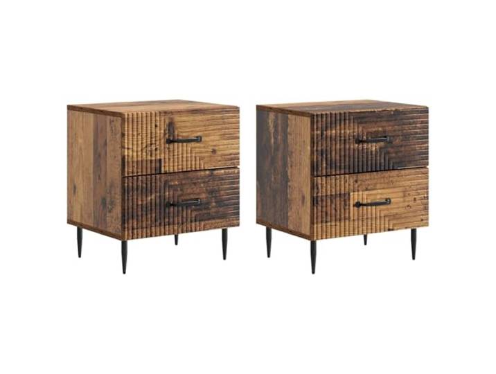Coespram Nachttisch 2er Set Altholz 43x34,5x47,5cm Nachtschrank Kompakte Beistelltische fürs Schlafzimmer mit Schubladen, stabilen Metallbeinen und eleganter Oberflächenstruktur.