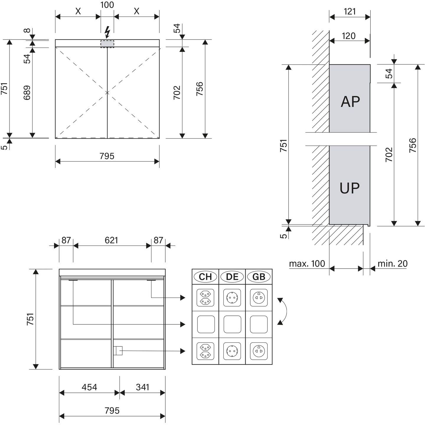 Schneider PATA LED Spiegelschrank PAT 80/2/LED 79,5 x 75,6 cm, 4000 K, CH, Badmöbel, 161.080.01.02, weiß