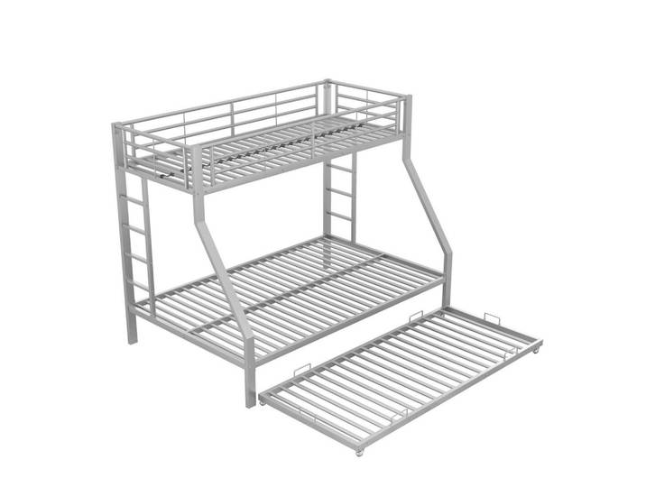 Okwish Etagenbett 90/190 cm aus Metall mit ausziehbarem Bett und Sicherheitsleitern, Silberfarben, 90x190 cm, Babymöbel & Kindermöbel, Kinderzimmer & Jugendzimmer, Stockbetten