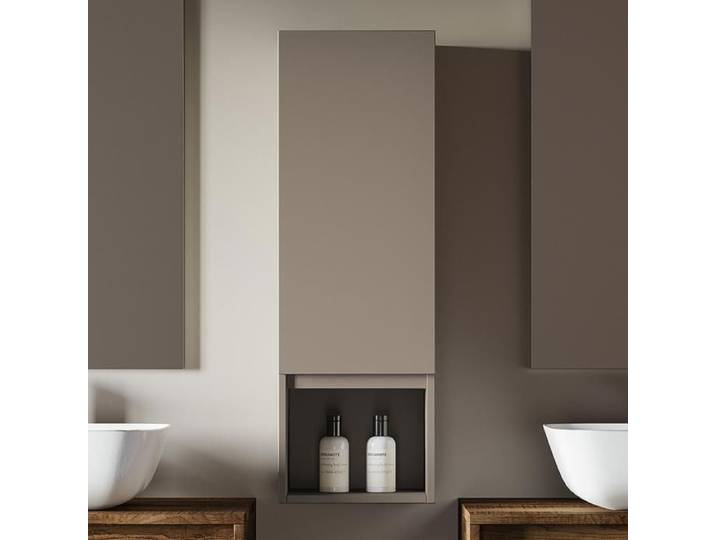 Demi-colonne suspendue avec 1 porte gauche et compartiment bas ouvert H90 Gris Tourterelle Mat