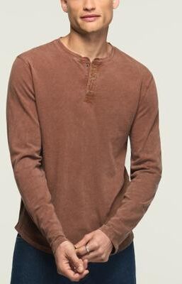 Lucky Brand Weekend Slub Henley - Men's Clothing Tops Tees Henley Shirt in Friar Brown, Size 2XL
