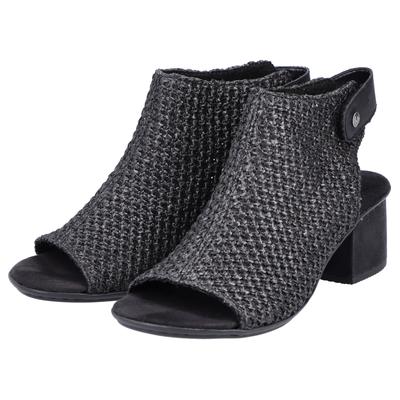 Sandalette RIEKER, Damen, Gr. 36, schwarz (schwarz, schwarz), Textil, Schuhe Schaftsandale Sandalette, Sommerschuh, Sandalette, Blockabsatz, in modischer Flecht-Optik