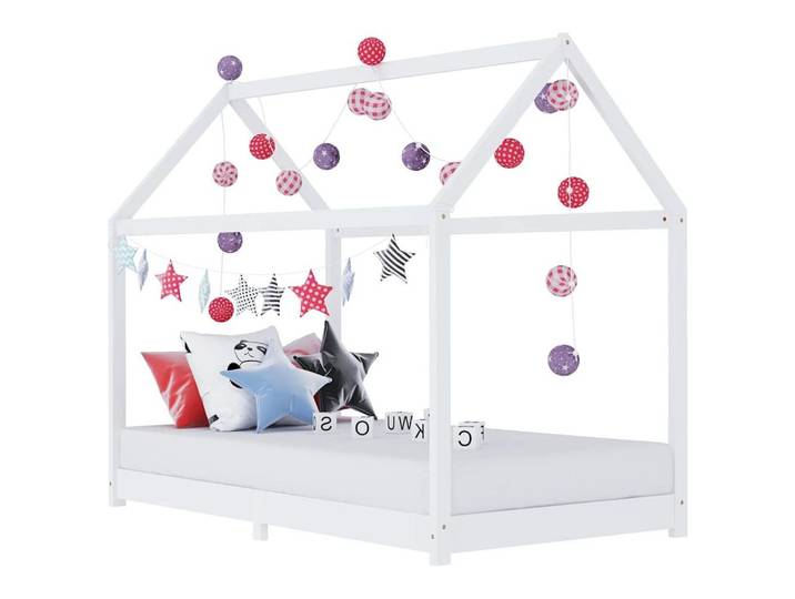 furnicato Kinderbett Bettrahmen Baumhaus-Stil Weiß 206x98x141,5 cm Massivholz (1-tlg), Stabiles Kinderbett mit Lattenrost und Option für Bettvorhänge