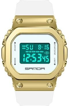 Everyday Crate SANDA 9006 Dual Display Watch Waterproof Womens Sports Watch With Luminous Digital Analog Display white Gold