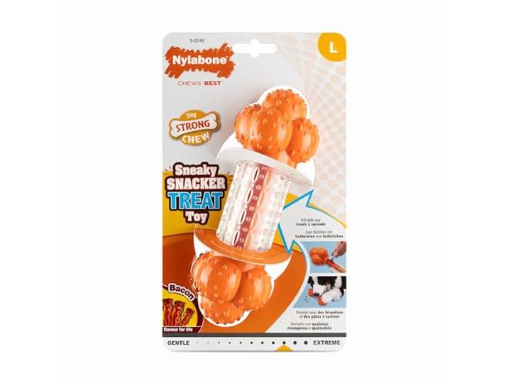 Nylabone, Sneaky Snacker, Textuur hondenspeeltje met traktaties, bacon smaak, Large - voor honden tot 23 kg