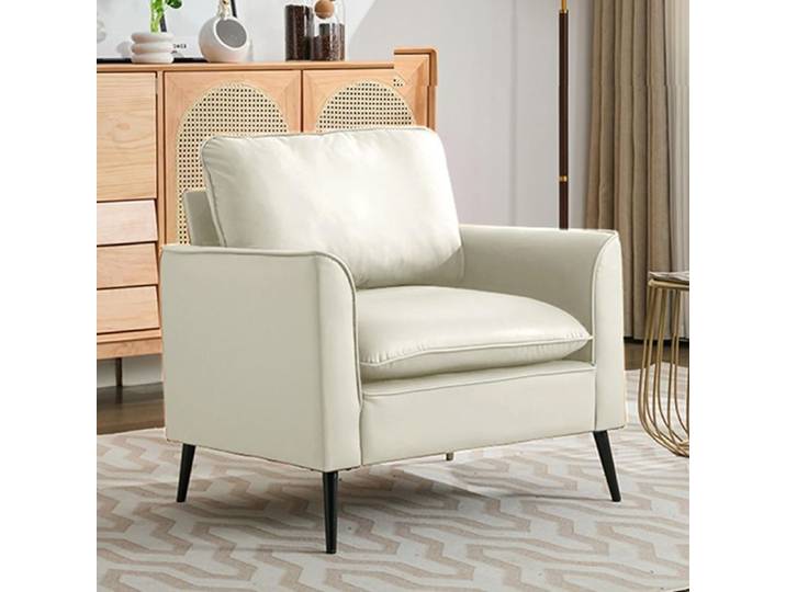 Fauteuil Relax Scandinave – Blanc – Similicuir Résistant – Coussin Inclus – 80x68x80 cm