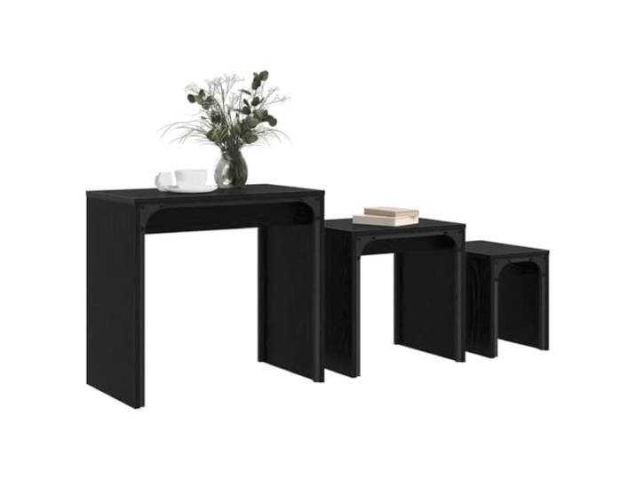 KTHLBRH Beistelltisch-Set Annidamento 3 Stück Eiche Schwarz Mehrschichtiges Holz, modernes rechteckiges Design, platzsparend für Wohnzimmer