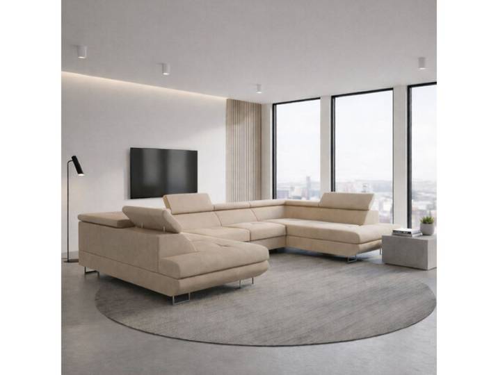 Labett Wohnlandschaft mit Schlaffunktion & Bettkasten GUERO U-Form Sofa