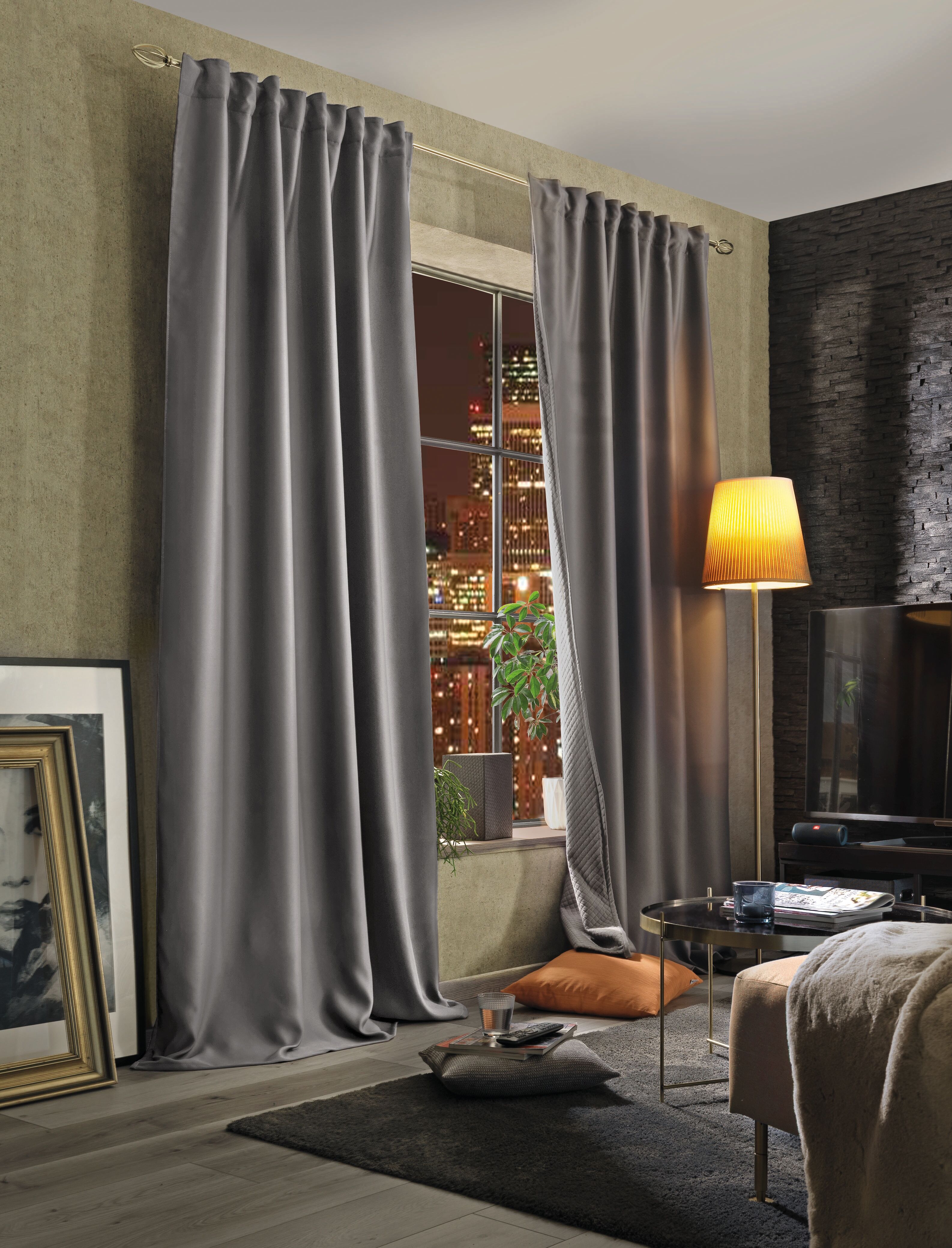 Vorhang HOME BASICS "ACUSTICO, 1 Stück, Multifunktionsband, abdunkelnd" Gr. 3, grau, B:135cm H:245cm, Polyester, Gardinen, Vorhang, Akustikschall ACUSTICO grau 245cm, Multifunktionsband, 135cm