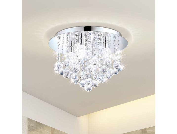 Plafondlamp kristal Almonte, chroom / zilver, Woon-/ Eetkamer, Kristal, plafondlamp