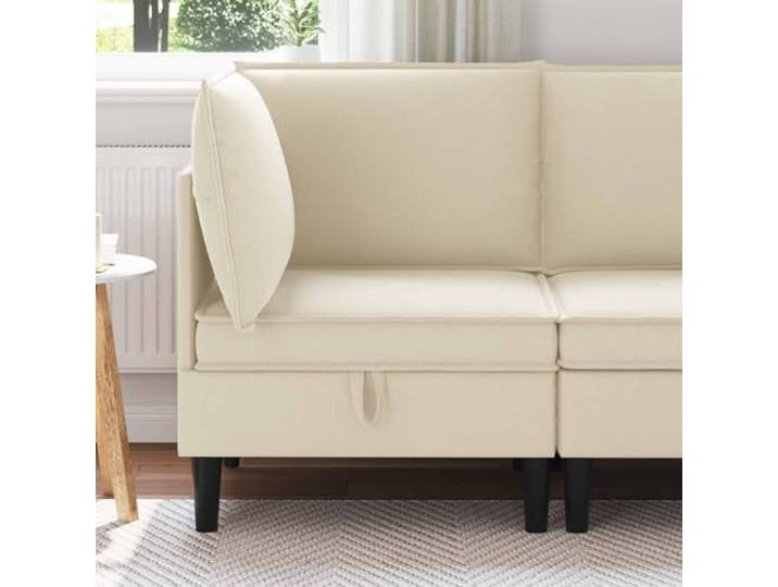 pokgdf Samt Ecksofa Creme mit Stauraum Hochdichter Schaum, versteckte Fächer, moderne Füße, pflegeleicht