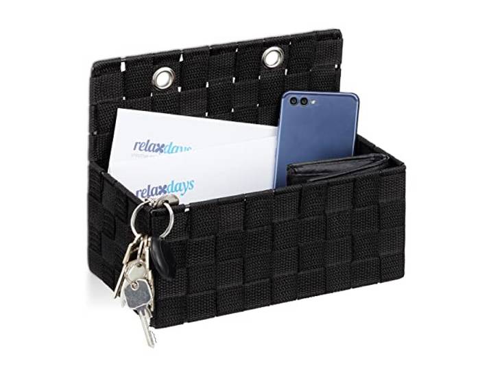 Relaxdays Corbeille de Rangement à Suspendre\, Organiseur de Salle de Bain\, Couloir\, à accrocher 20x25x16\,5 cm\, Noir