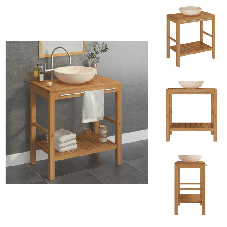 vidaXL Waschtisch Massivholz Teak mit Waschbecken Marmor Creme - Badezimmerwaschtische