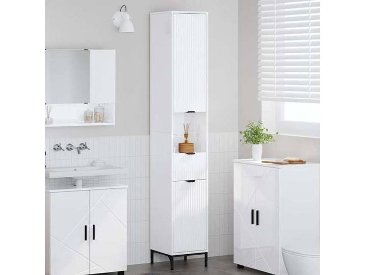 Moderne Meuble de salle de bain - Meuble/Colonne Salle de Bain - haut Blanc brillant 31.5 x 33 x 190 cm@FR(75654）